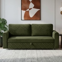Baruna 3 Seater Velvet Pull Out Sofa Cum Bed with Storage In Green Color