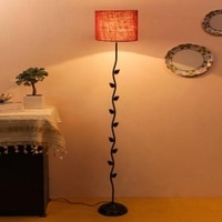 Alyna Maroon Natural Fiber Floor Lamp with Black Iron Base