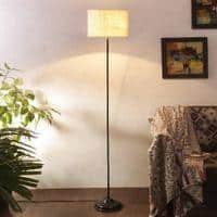 Minnie White Natural Fiber Floor Lamp with Black Iron Base