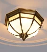 Mirage Frosted White and Antique Brass Flush Ceiling Light