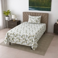 Xena White Floral 290 TC Cotton Flat Single Size Bedsheet with 1 Pillow Cover – Threads