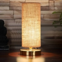 Iero Beige Jute table lamp with Gold wood base