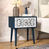 Alida Solid Wood Bedside Table in Rivera Blue Finish