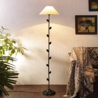 Frian Off White Fabric Floor Lamp with Black Iron Base