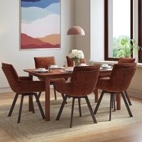 Dane Solid Wood Dining Table 6 Seater with 6 Bren Swivel Dining Chairs (Colour: Auburn)