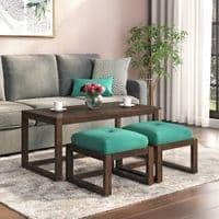 Avril Rectangular Solid Wood Coffee Table In Mango Walnut Finish and in Lagoon Green Colour