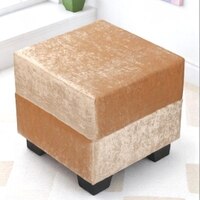 Iris Solid Wood Ottoman Pouffee in Ivory Sparkle Velvet