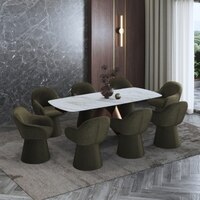 Aeris Ceramic 6 to 8 Seater Extendable Dining Table With Selene Dining Chair