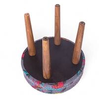 Nayla Solid Wood Stool in Bird Print Grey Kantha Fabric