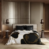 Stoa Paris Satin Comforter, 300TC Comforters for King Size Bed or King Deep Black - Ivory White Gold
