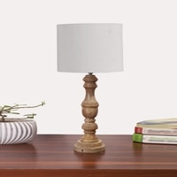 Devansh Grey Cotton Table Lamp With  Wood Natural Base (7X17.5 Inches)-7
