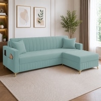 Convil Velvet L Shape 4 Seater Sofa in  Tourquise Color
