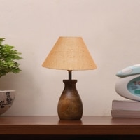 Devansh Beige Jute Table Lamp With  Wood Natural Base(10X12.5 Inches)-32