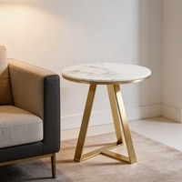 White Metal Side Table in Gold Colour
