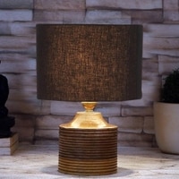 Rowan Black cotton table lamp with Natural Wood Base