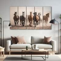 The Castle Decor 7 Running Horses Vastu Wall Art Framed Painting 27x48 Inch (Style 2)