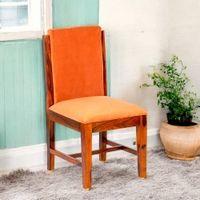 Rosslyn wood Dining Chair in Pumpkin Orange Velvet Upholstery with PINE FINISH