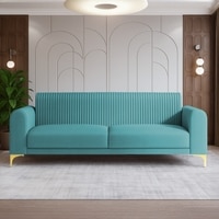 Veniza Velvet 3 Seater Sofa In Aqua Blue Colour