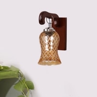Devansh Solid Wood Electric Wall Light in Brown Colour with Lavender Shade Count of 1 Light