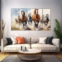 The Castle Decor 7 Running Horses Vastu Wall Art Framed Painting 27x48 Inch (Style 6)