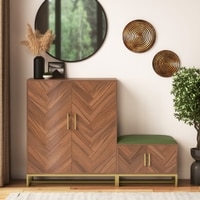 Nina 28 Pair Solid Wood Shoe Cabinet with Seat In Amber Walnut Finish