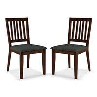 Diner Solid Wood Dining Chair Set Of 2 In Dark Walnut Finish With Grey Colour Fabric