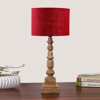 Devansh Maroon Jute Table Lamp With G Wood Natural Base -(7X7X21.25 Inches)-12