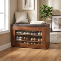 Rosso Shoe Cabinet in Teak Brown – Contemporary Shoe Organizer with Premium Wooden Finish