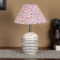 Multicolor cotton with White Brushed Wood Table Lamp -3
