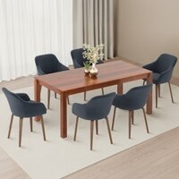 Atlas Solid Wood 6 Seater Dining Table with 6 Rochelle Lounge Chair