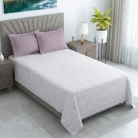 White And Lavender Shade  Floral Cotton 400 Tc Flat  Single Bed Size Bedsheet With 2 Pillow Covers