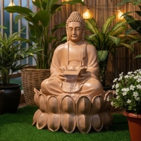 Beige Double Lotus Buddha Water Fountain