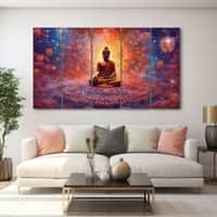 The Castle Decor Lord Buddha Meditation Wall Painting Wooden Framed 27x48 Inch (Style 15)