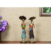 Desert Art Metal Handpainted Umbrella Doll Figurine Set of 2