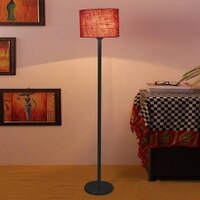 Yosef Maroon Fabric Shade Floor Lamp with Black Iron Base