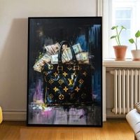 The Castle Decor Luxury Money Bag Wall Art Framed Painting 20x30 Inch