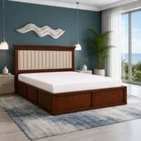 Leher Solid Wood Compact Queen Bed Box Storage Provincial Teak Finish Mattress 60 x 72 Inches