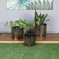 Dot Hammered Planter Set Of 3 In Black And Gold Colour