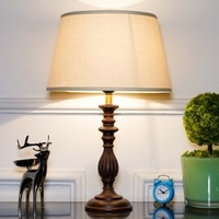 Lorette hand crafted Solid wood walnut finish table lamp With White Cotton Shade