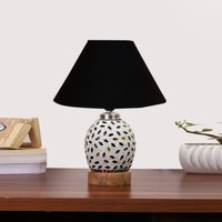 Devansh Conical Black Cotton Shade Lamp With Wood & Mosaic Glass Base For Decoration/Office/Home/Gifting/Study For Decoration/Office/Home/Gifting/Study -(10X10X14.5) Inches -A