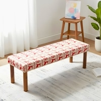 Asteria Solid Wood 2 Seater Bench In Red Deer Jackard Fabric
