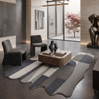 Handmade Wool Silk Shaped Rug Modern Abstract Grey 3 x 5 Feet Carpet