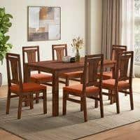 Arlo Teak Wood 6 Seater Dining Table Finish - Teak with Tessa Dining Chairs Set