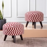 Hues Jacquard Wooden Ottoman in Red Color Set of 2