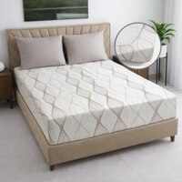 Eon Cream Abstract 400 TC Cotton Fitted Super King Size Bedsheet with 2 Pillow Covers – Threads