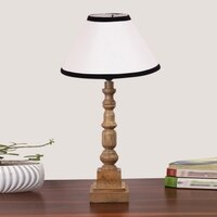 Devansh Multicolor Cotton Table Lamp With  Wood Natural Base (10X10X21 Inches)-33