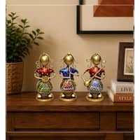 Desert Art Metal Handpainted Lady Musician Showpiece Set of 3