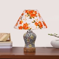 Devansh Conical Multi Cotton Shade Lamp With Wood & Mosaic Glass Base For Decoration/Office/Home/Gifting/Study For Decoration/Office/Home/Gifting/Study -(10X10X14.5) Inches -A