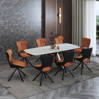 Aeris Ceramic 6 To 8 Seater Extendable Dining Table With 6 Tulip Dining Chairs (Finish : Rome Travertine, Chair Colour : Dual Tone)