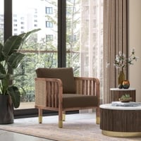 Taran 1 Seater Wooden Sofa in Truffle Biege Velvet Colour